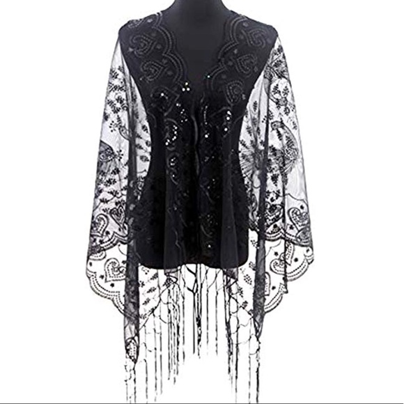 Peacocks Sequin Cape Evening Shawl Wrap - Picture 2 of 13